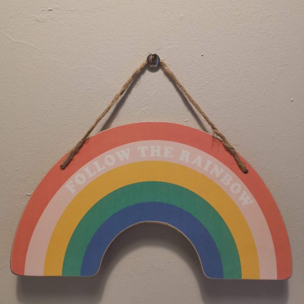 Rainbow shaped hanging sign