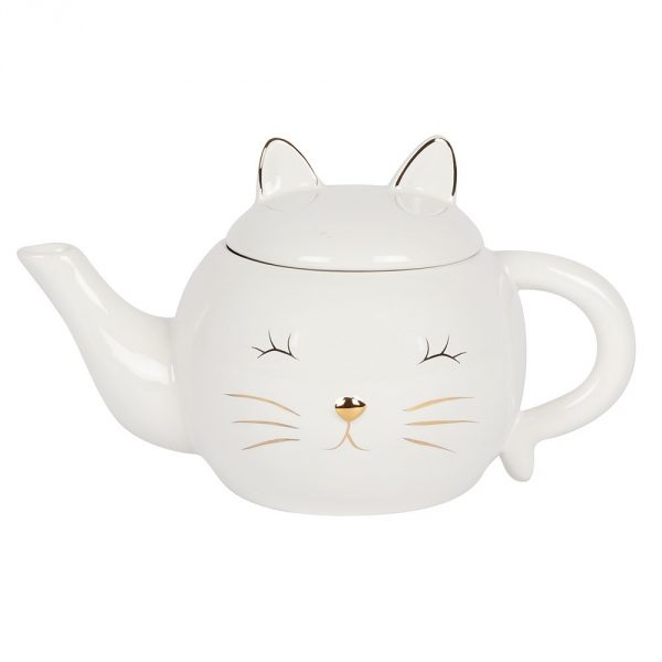 White cat face teapot