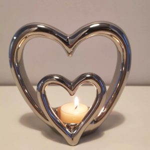 Silver Double Heart Tealight Holder