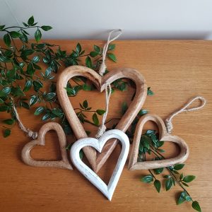 Antique white carved wood open heart