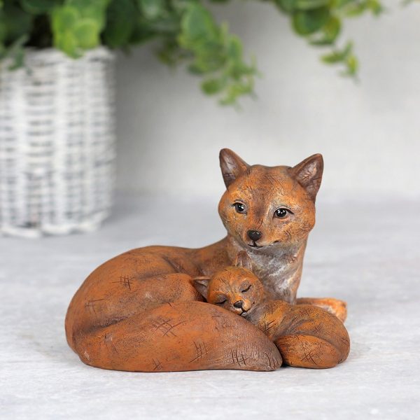 Mother and Baby Fox Ornament showing a loving cuddle between mum and her sleeping baby