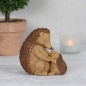 Mother and baby hedgehog looking lovingly at each other