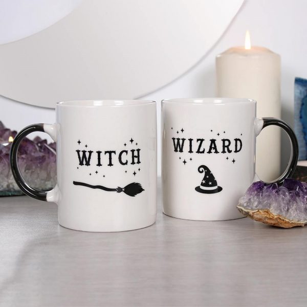 This set of two mugs are printed with the word 'Witch' on one mug and 'Wizard' on the other. Perfect for a spooky brew with your other half