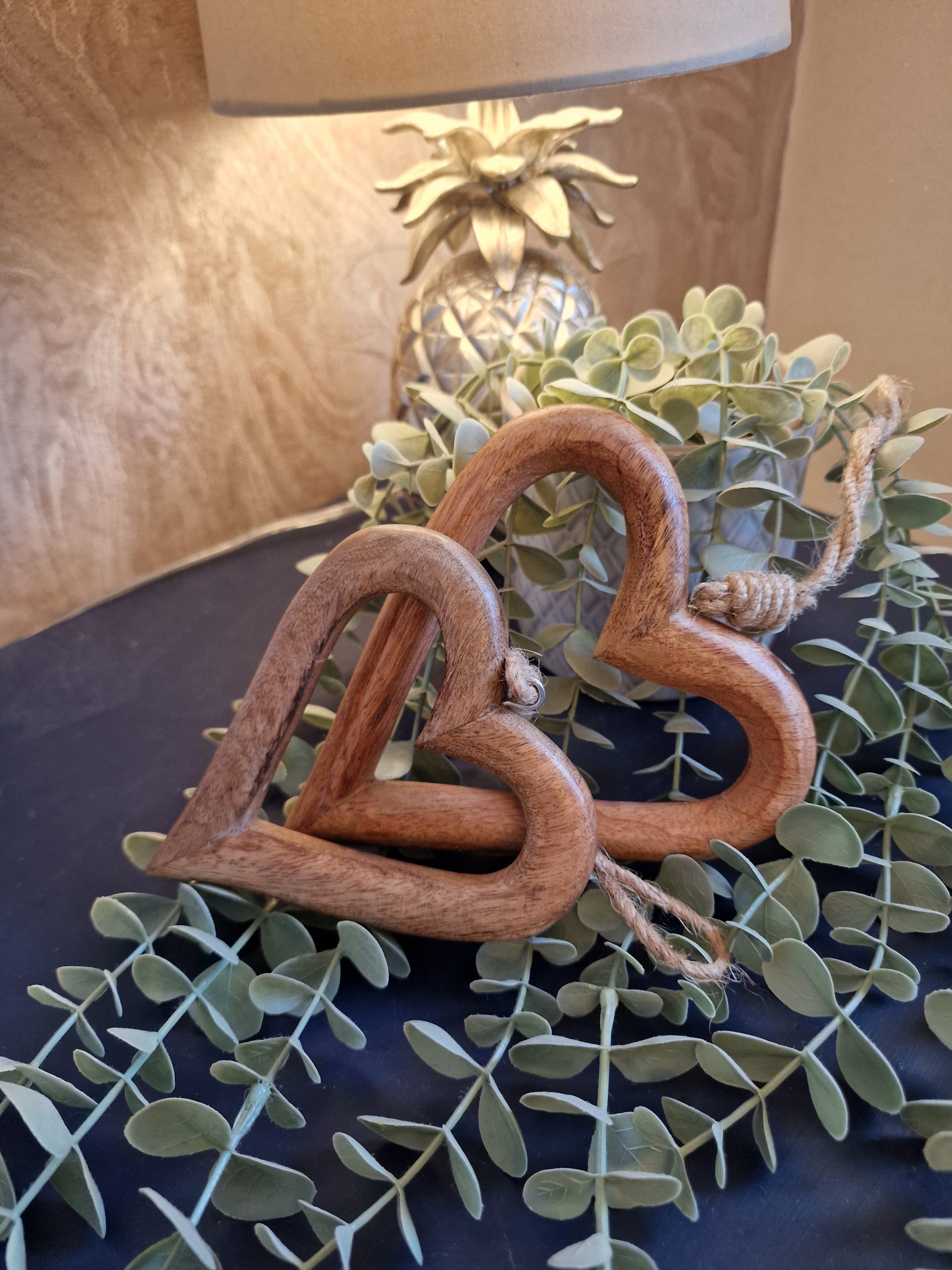 Set Of 2 Carved Wood Open Hearts